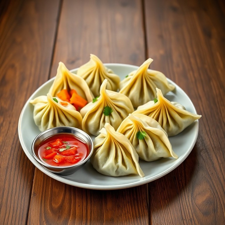 Savory Vegetable Momos with Spicy Dipping Sauce