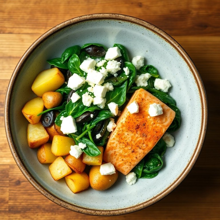 Bowl de Saumon, Épinards et Pommes de Terre au Four