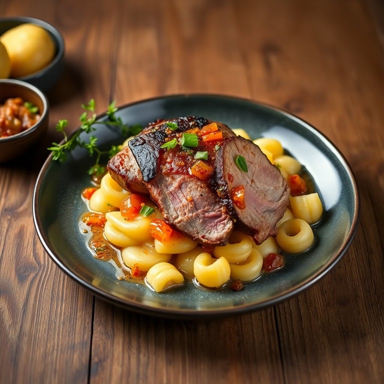 Lomo de Cerdo con Setas y Gnocchis en Salsa de Zanahoria