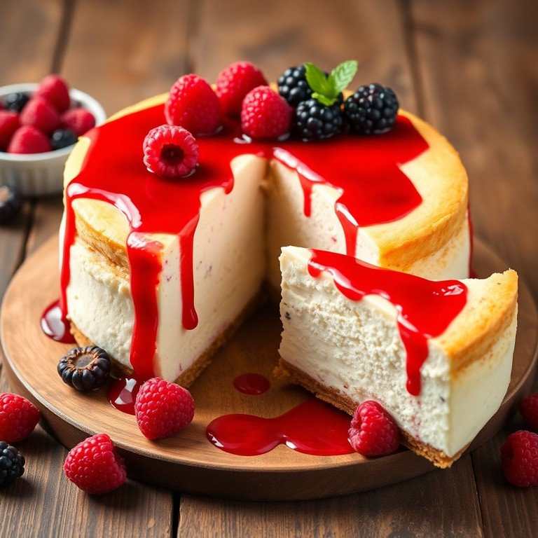 Cheesecake de Frutos Rojos con Salsa de Frambuesa