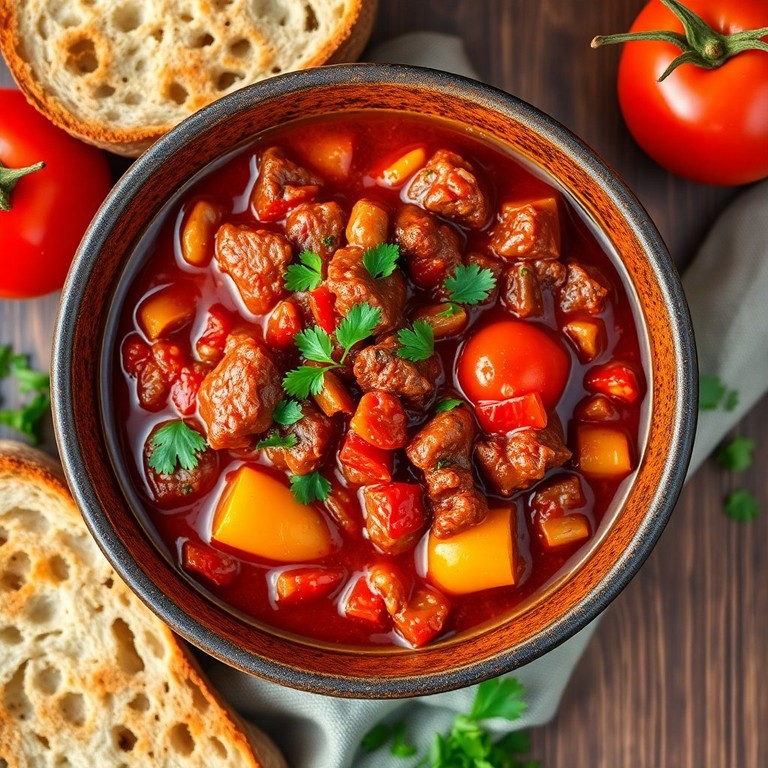 Herzhafter Gulasch mit Tomaten und Paprika