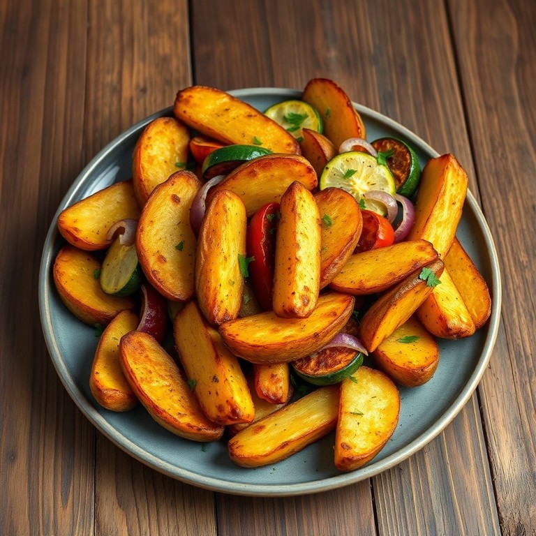 Хрустящие картофельные дольки с пряными овощами