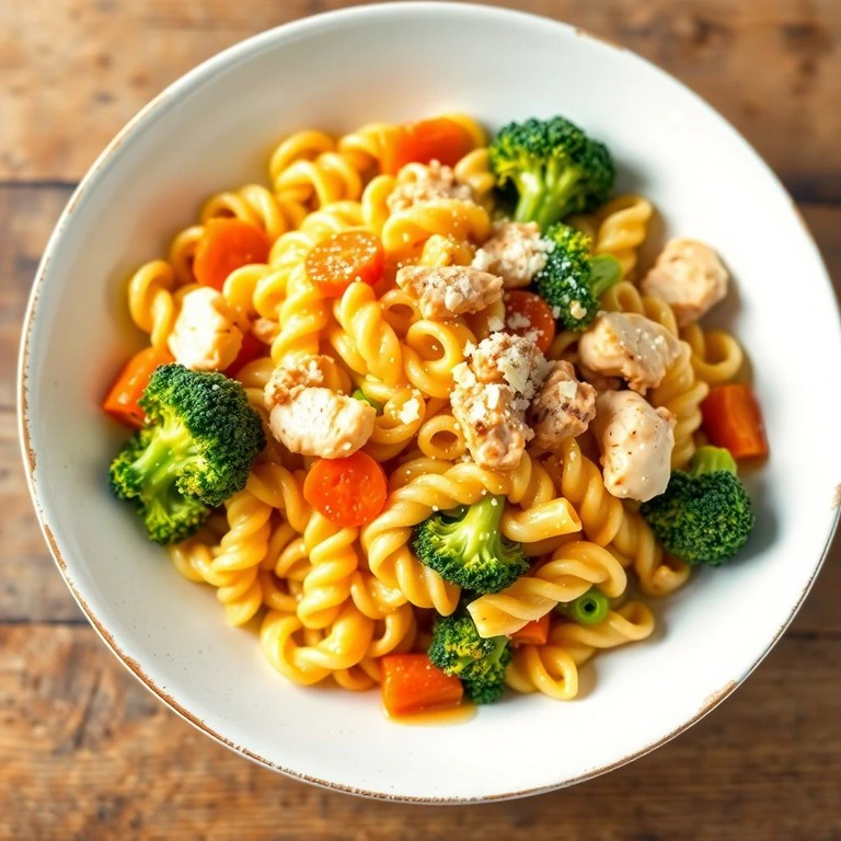 Fusilli con Pollo, Brócoli y Zanahorias al Ajo - Mr. Cook