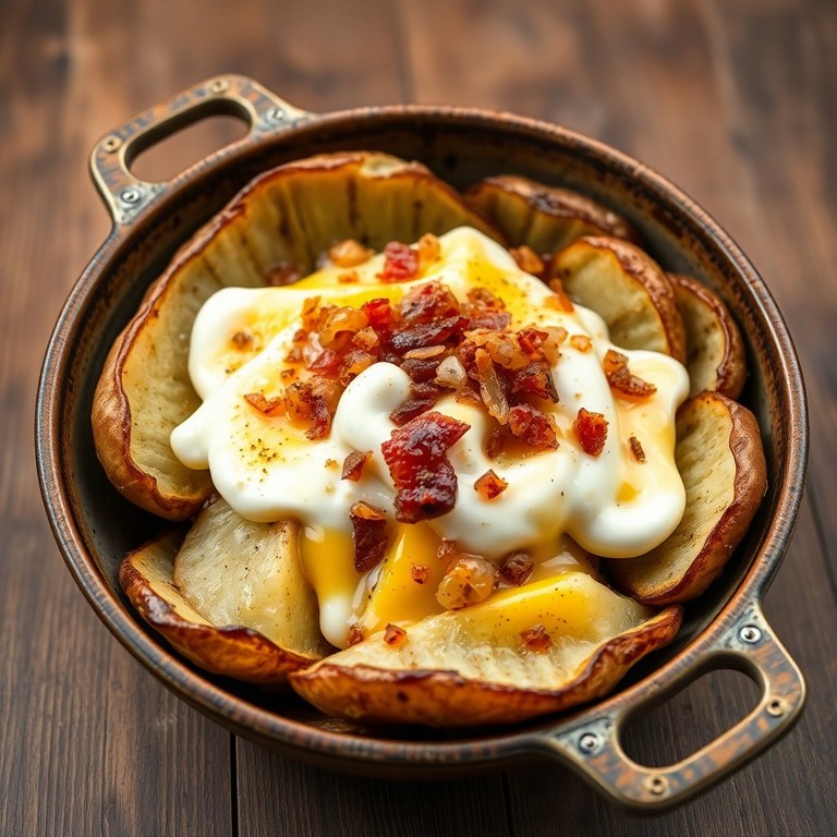 Pommes de Terre Rôties aux Oignons, Ail et Crème Fraîche