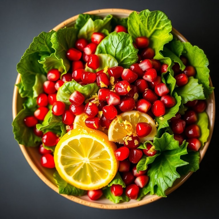 Salada Refrescante de Limão e Romã com Folhas Verdes
