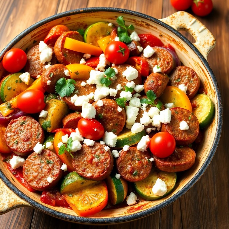 Mediterranean Sausage and Veggie Bake with Feta