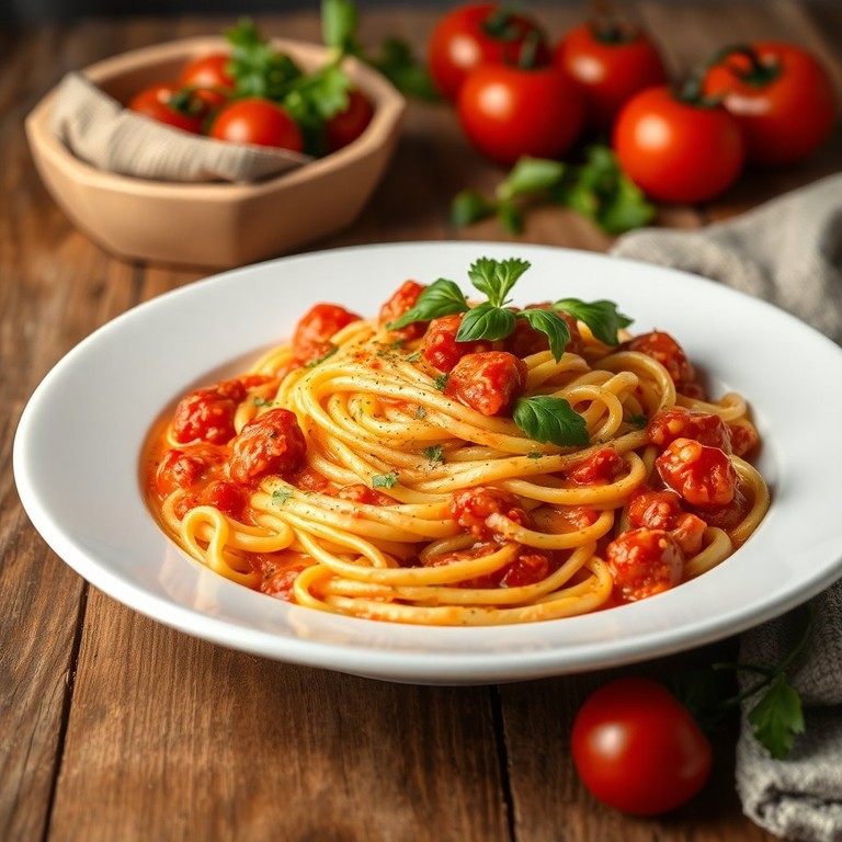 Spätzle in Rahm-Tomaten-Sauce mit frischen Kräutern