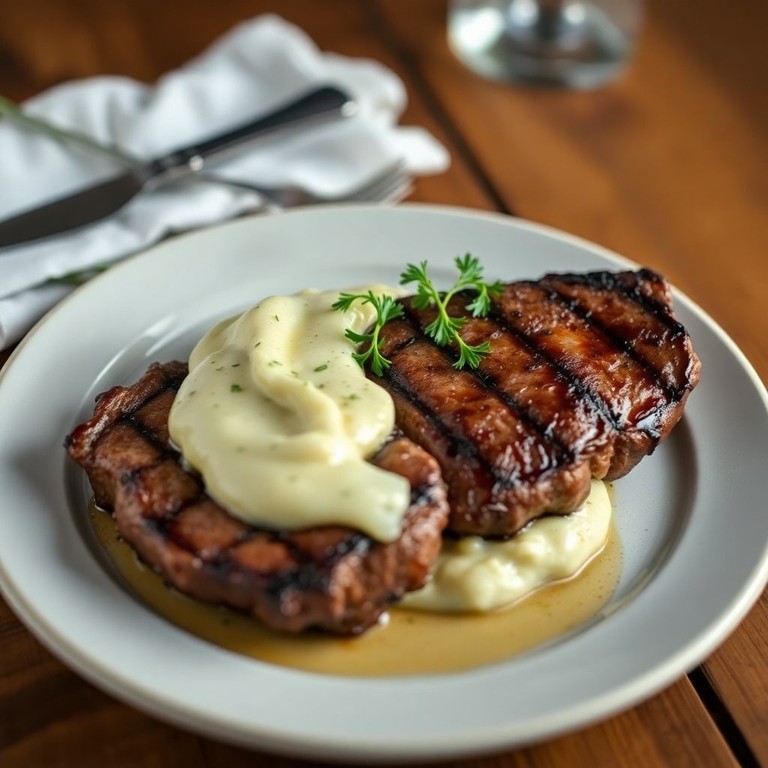 Bife Grelhado com Purê de Batata Manteiga e Ervas