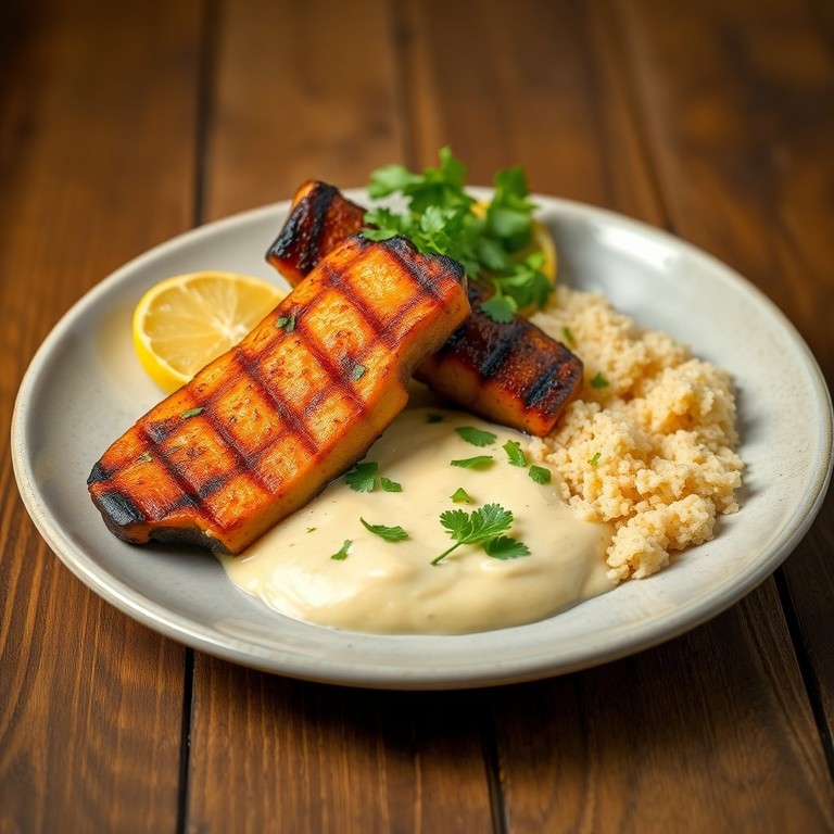 Budião Grelhado com Purê de Banana da Terra e Farofa de Dende