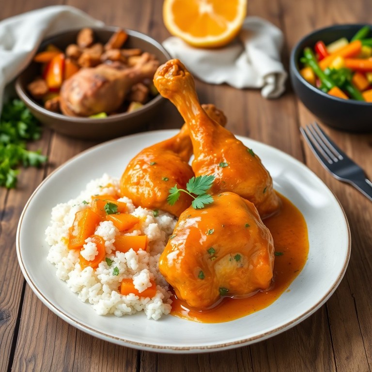 Coxa e Sobrecoxa ao Molho de Laranja com Ervas Aromáticas