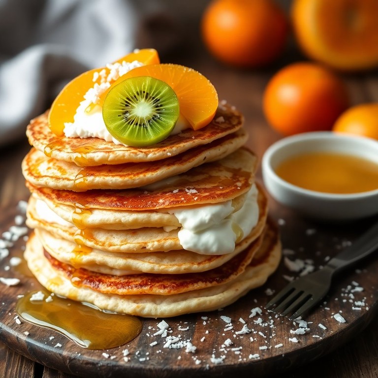 Кокосовые блинчики с творогом и фруктами