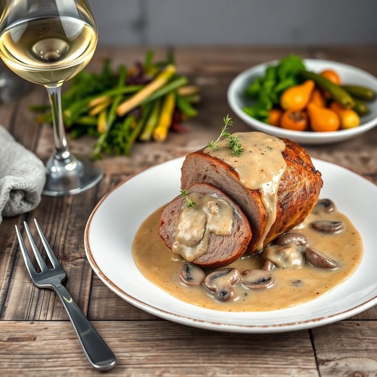 Rôti de Veau à la Crème et aux Champignons