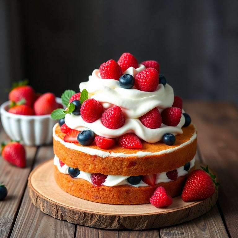 Gâteau aux Fruits Rouges et Crème Chantilly
