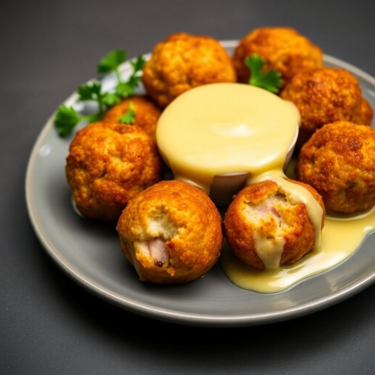 Crispy Chicken Cordon Bleu Meatballs with Creamy Mustard Sauce