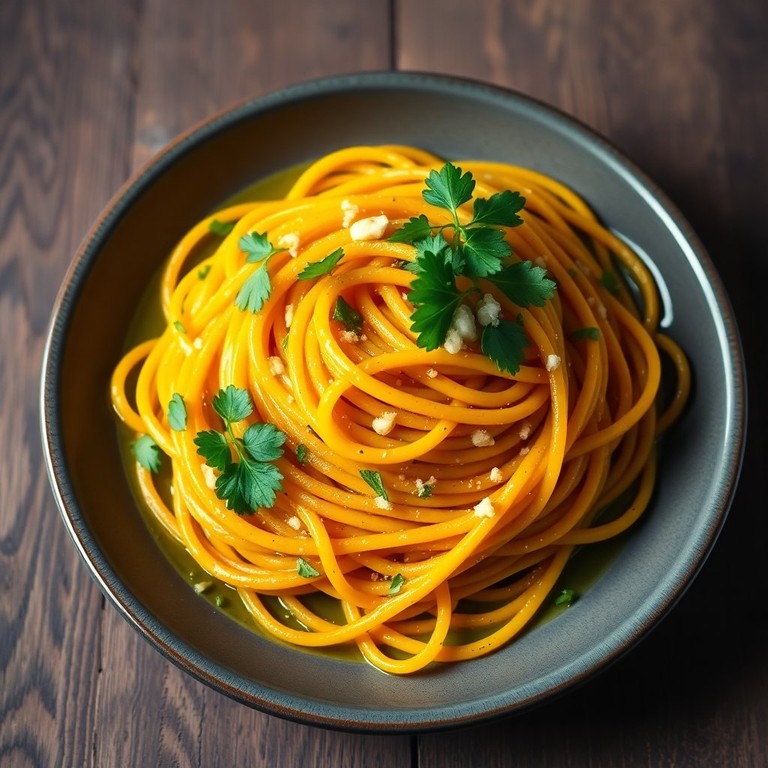 Kürbis-Spaghetti mit Knoblauch und Olivenöl