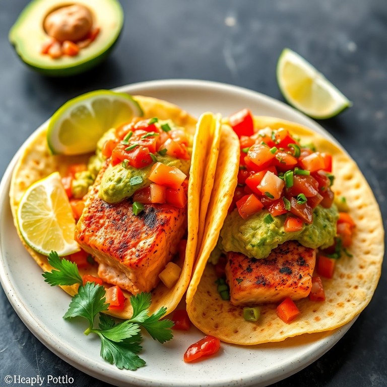 Tacos de Salmón con Guacamole y Pico de Gallo