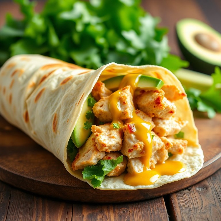 Warmes Huhn-Wrap mit Avocado und Honig-Senf-Dressing