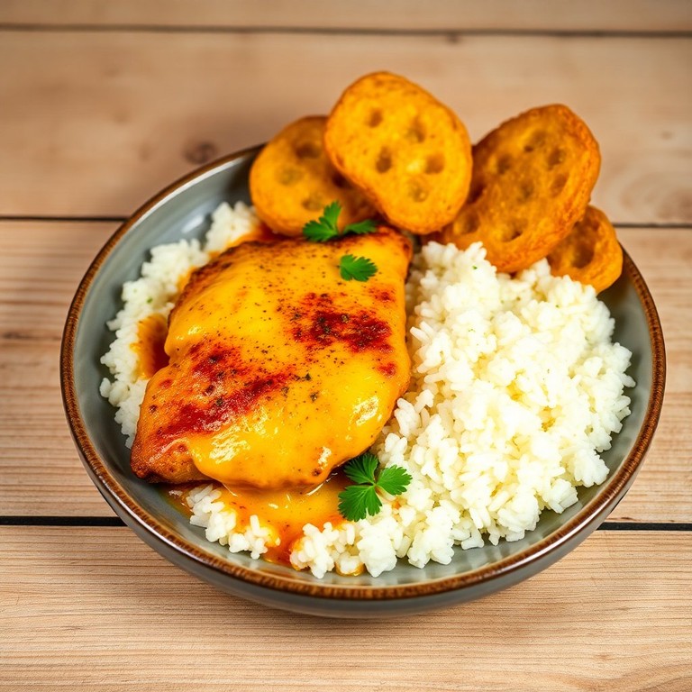 Frango à Parmegiana com Arroz e Batata Palha