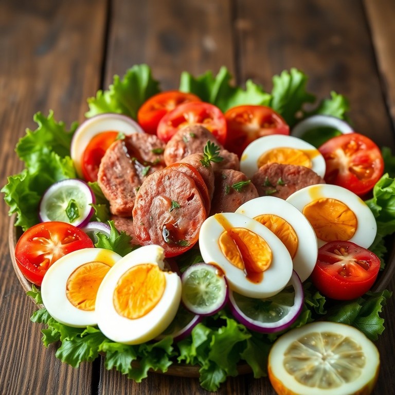 Ensalada Refrescante de Tomate, Mortadela y Huevo Cocido