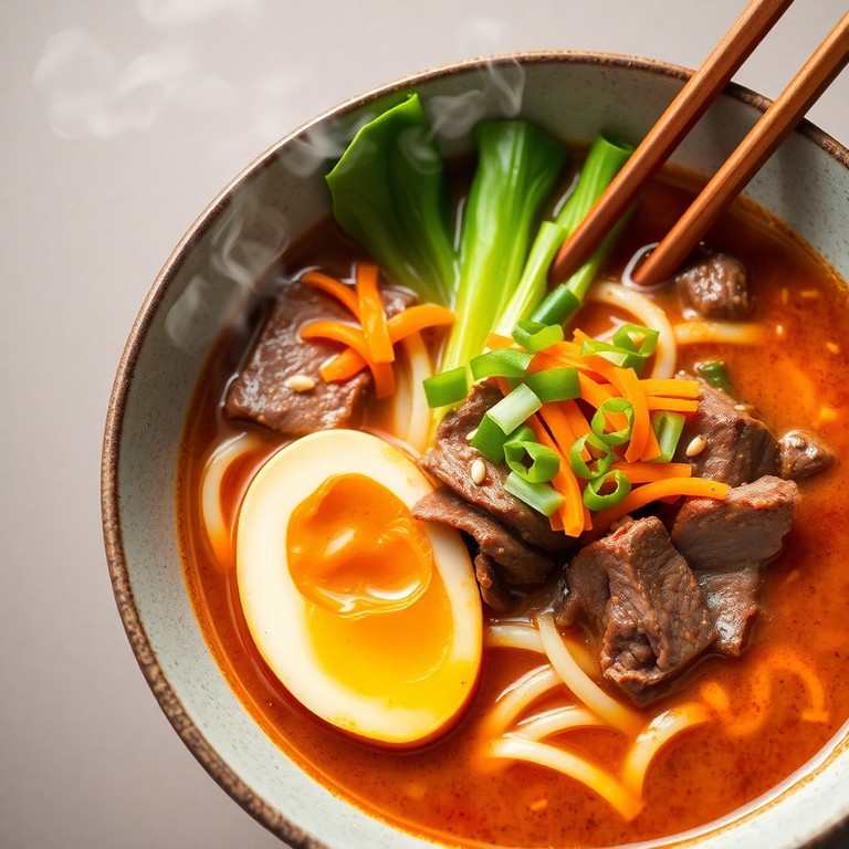 Spicy Beef Miso Ramen with Fresh Vegetables