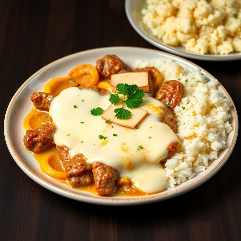 Carne ao Creme de Leite com Cebola e Queijo