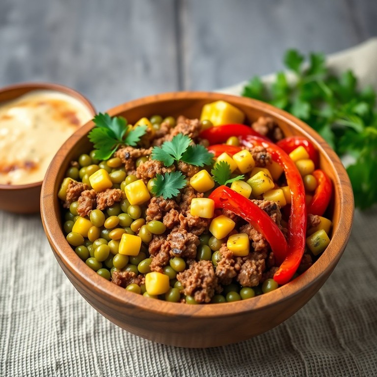 Bowl de Lentilles et Steak Haché avec Maïs Grillé