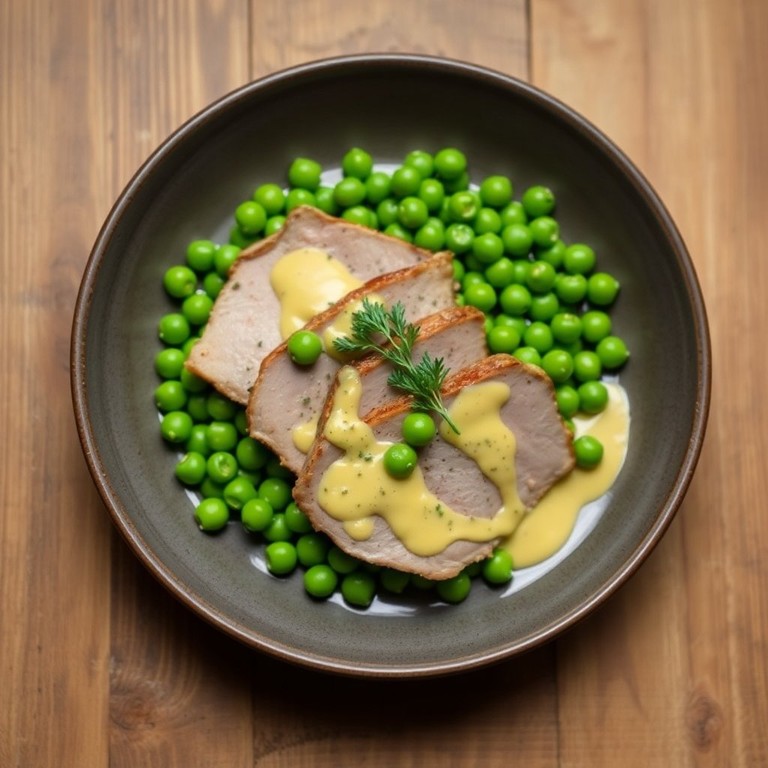 Langue de Porc aux Petits Pois et Sauce Moutarde