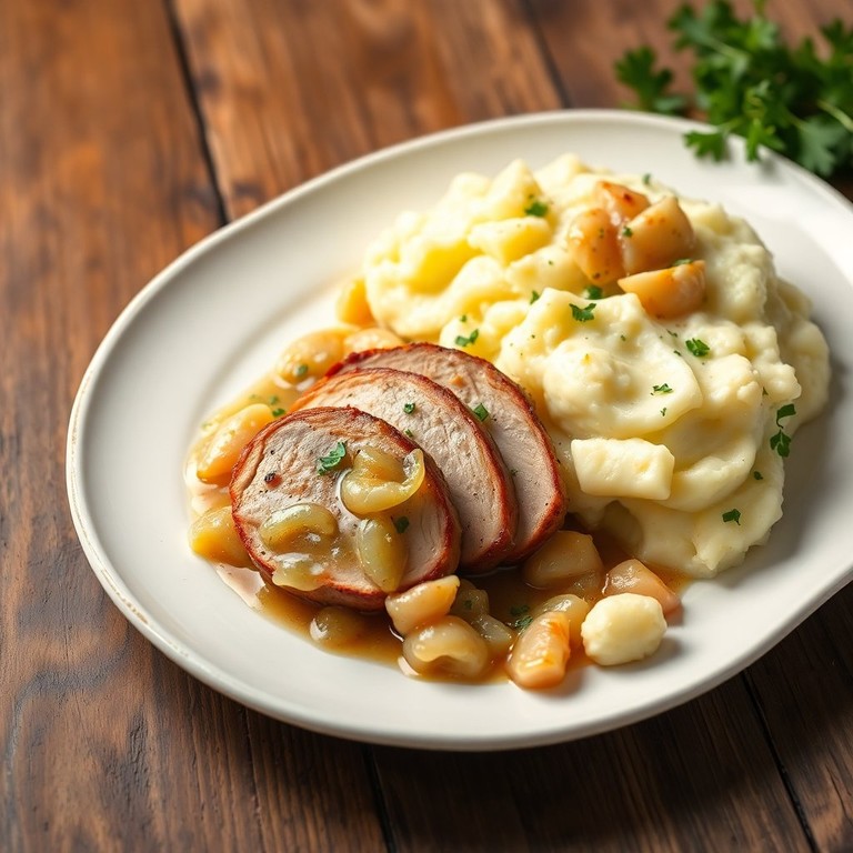 Ofengebackenes Schweinefilet mit herzhaftem Sauerkraut und cremigem Kartoffelpüree