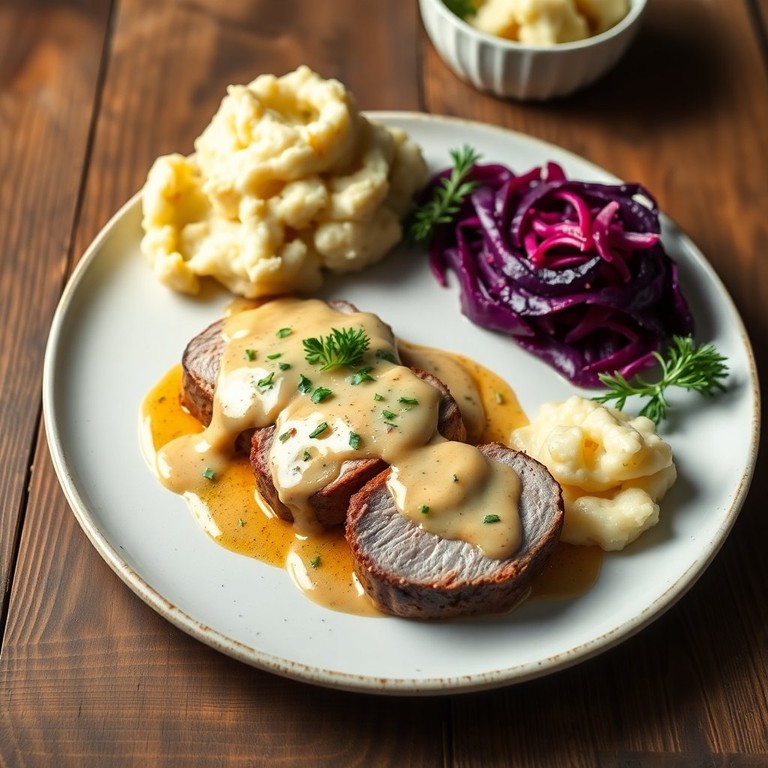 Ofengebackenes Schweinefilet mit Zwiebel-Senf-Sauce