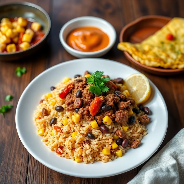 Arroz Carreteiro com Carne Moída e Feijão Preto