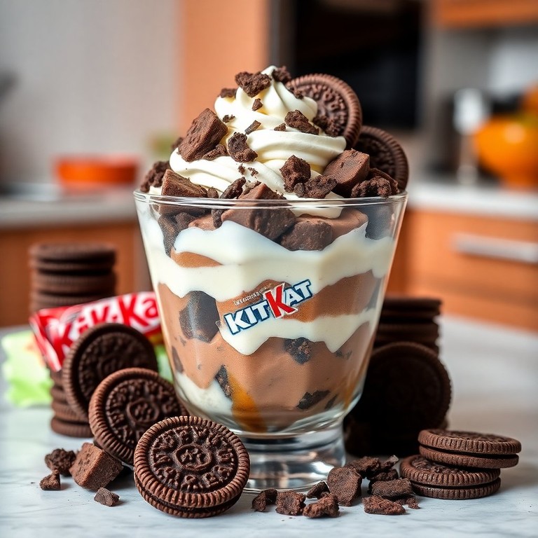 Delícia Gelada de Sorvete com Leite Condensado, Kit Kat e Oreo
