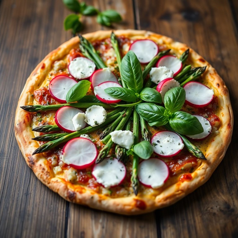 Pizza Végétale aux Asperges et Radis Croquants