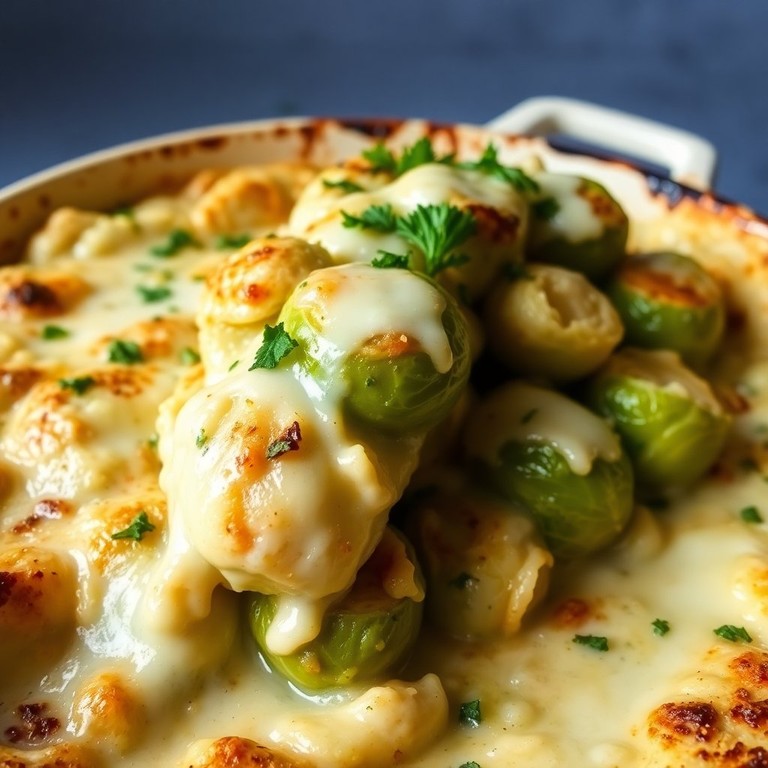 Cremiges Rosenkohl-Gratin mit Knoblauch und Käse
