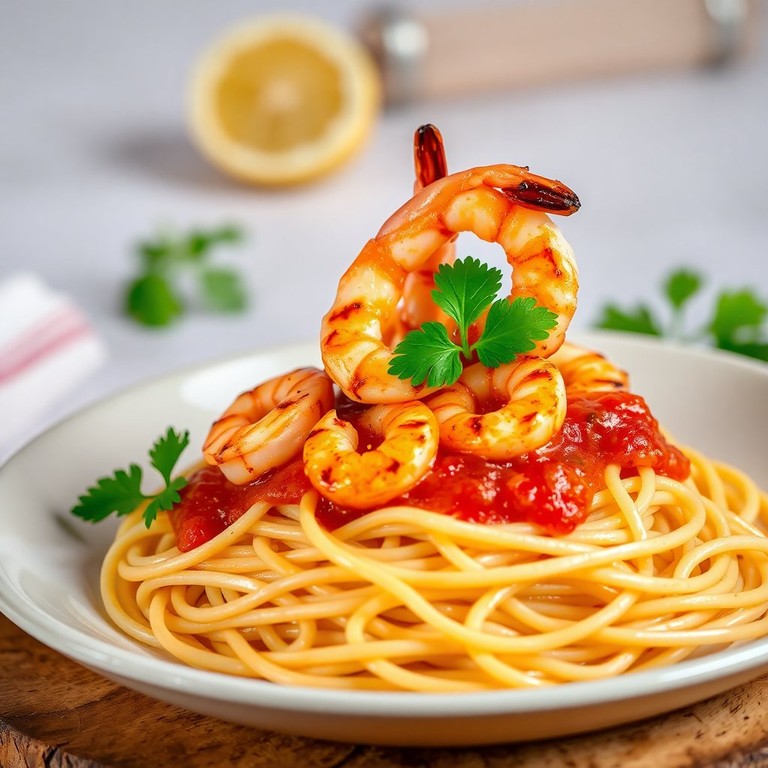 Spaghetti Arrabbiata met Gegrilde Garnalen