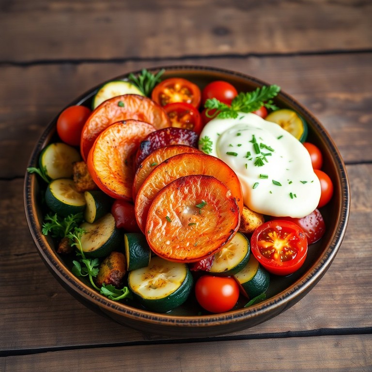 Linguiça Toscana com Legumes Grelhados e Requeijão Cremoso