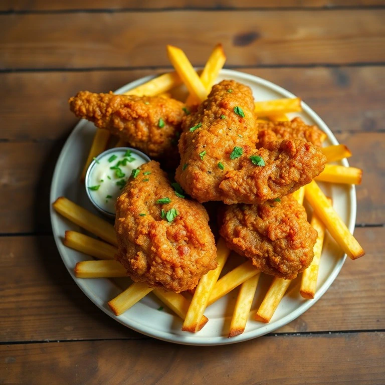 Pollo Frito Crujiente con Papas Fritas Doradas - Mr. Cook
