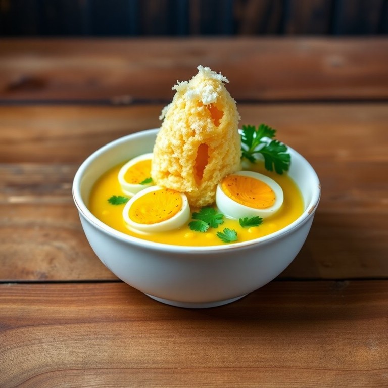Sopa de Maíz con Huevo Duro y Queso Volcán