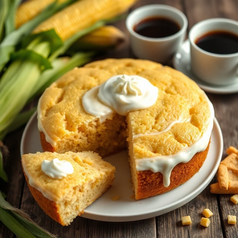 Bolo de Flocão de Milho com Cobertura de Creme de Leite