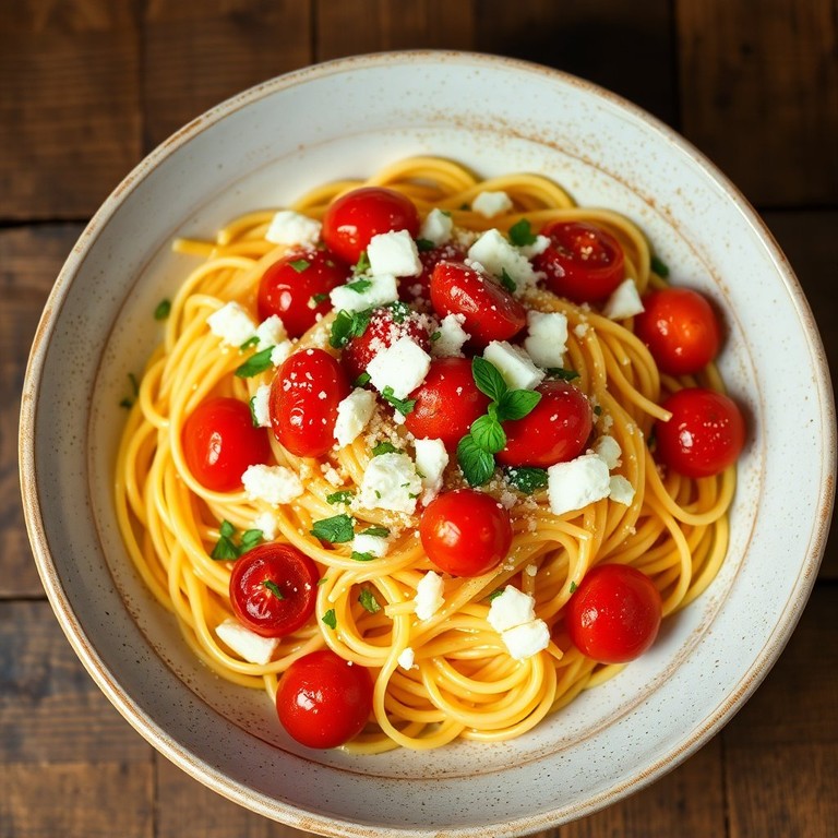 Pasta mit confierten Kirschtomaten und frischem Käse