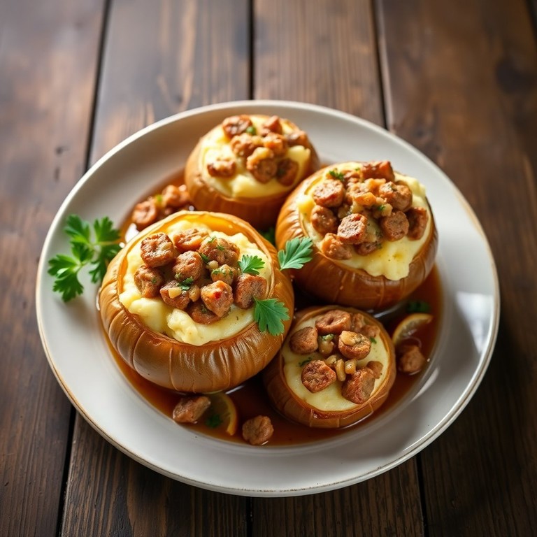 Cebola Recheada com Calabresa e Batata