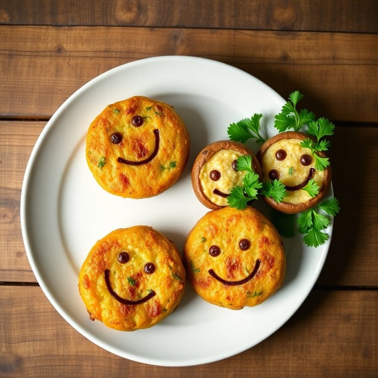 Medallones Vegetarianos de Soja y Brócoli con Crujiente Dorado y Papas Carita Sonriente