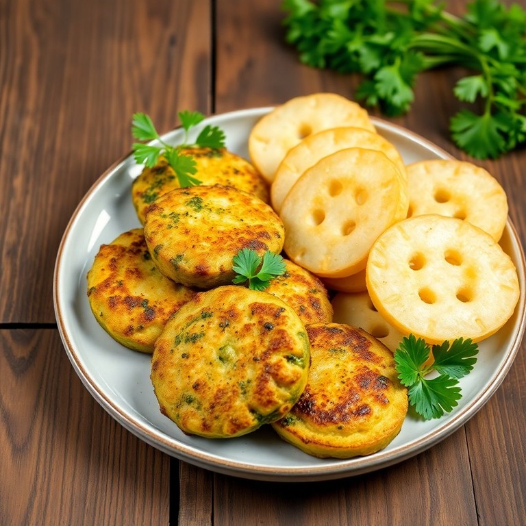 Medallones Vegetarianos de Soja y Brócoli con Crujiente Dorado y Papas Caritas