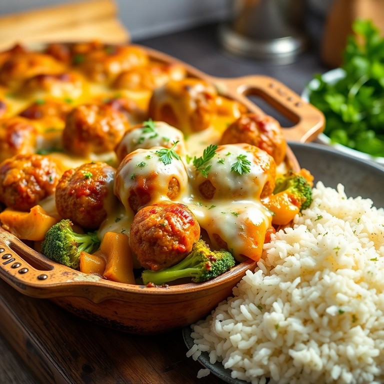 Blumenkohl-Broccoli-Gratin mit Hackbällchen