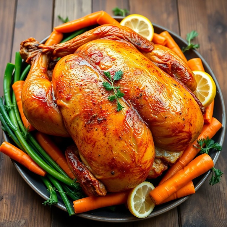 Frango Inteiro Assado com Alho Francês e Cenoura