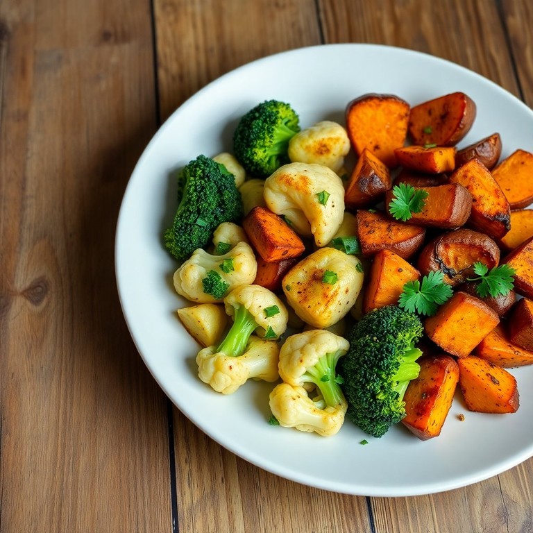 Brócolis e Couve-Flor ao Alho com Batata-Doce Assada