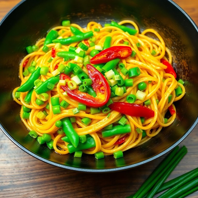Vibrant Wok Vegetable Stir-Fry with Egg Noodles and Frozen Peas