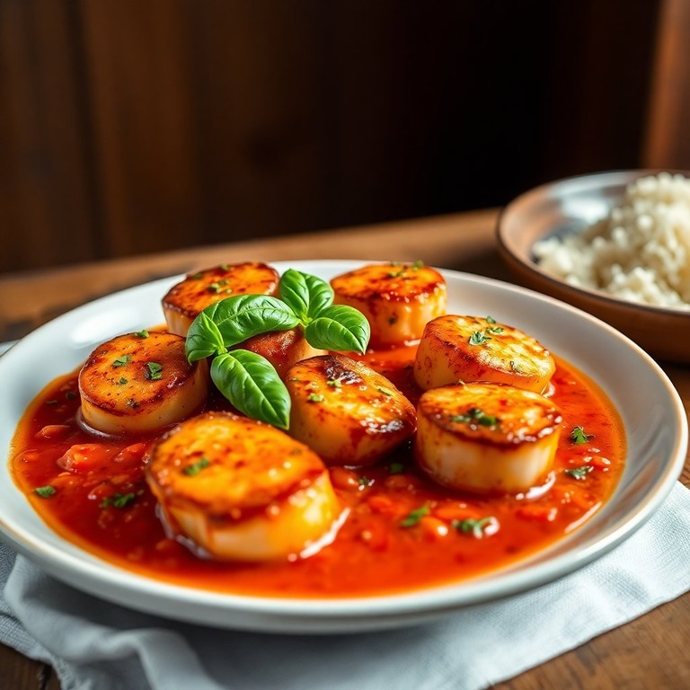 Noix de Saint-Jacques en Sauce Tomate Épicée