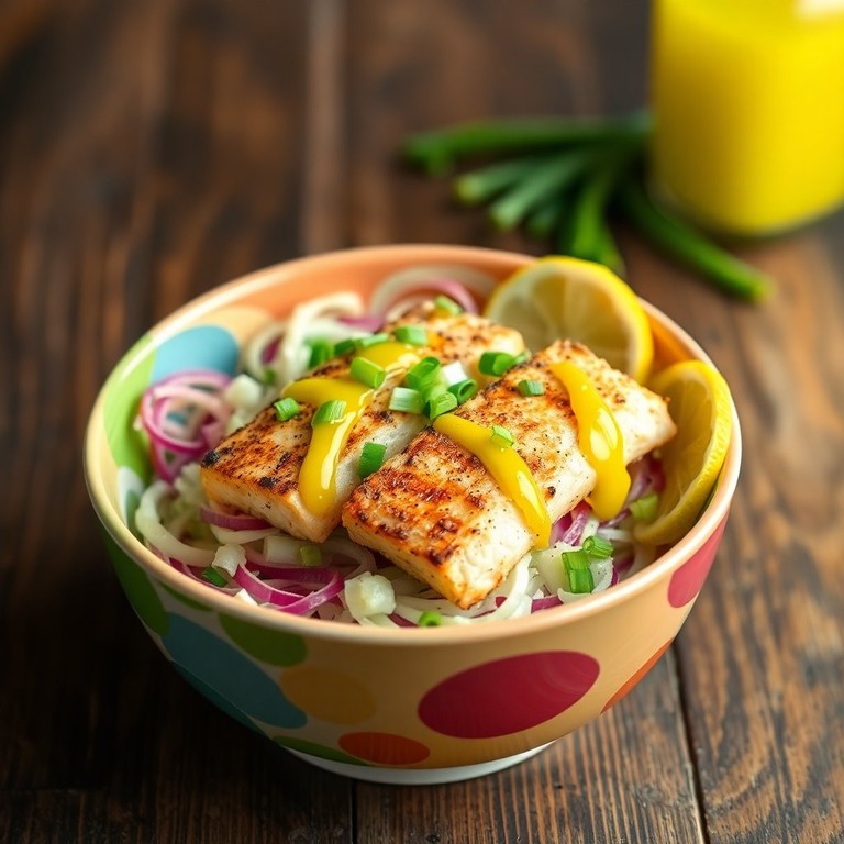 Salada Refrescante de Repolho com Peixe Grelhado e Molho de Limão
