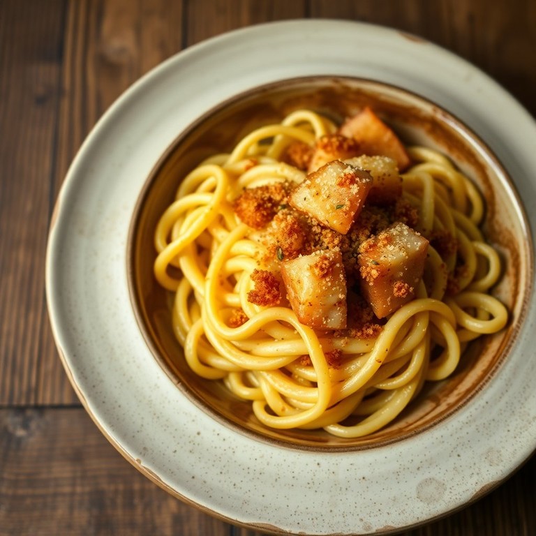 Fideos Salteados con Mantequilla y Papas Crujientes