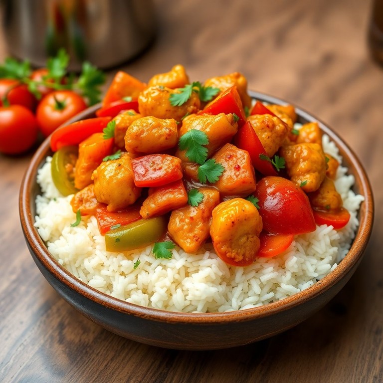 Poulet Sauté aux Poivrons et Tomates avec Riz Parfumé